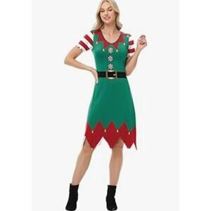 Women's Christmas ELF Dress Jingle Bells Small/Medium Sequins Candy Twist